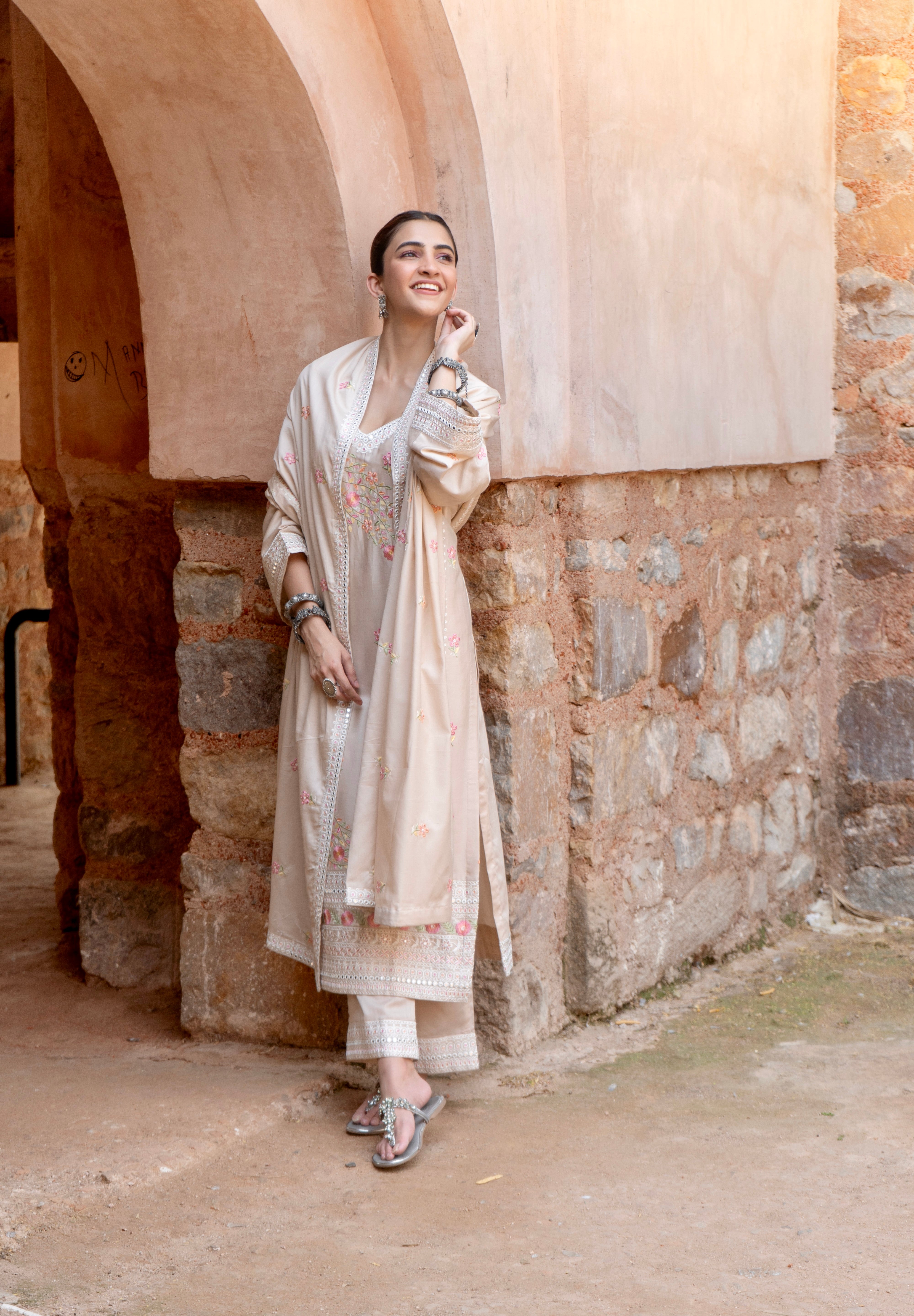 Shreya Lakhani in ROOHANI - Beige Cotton Suit Set
