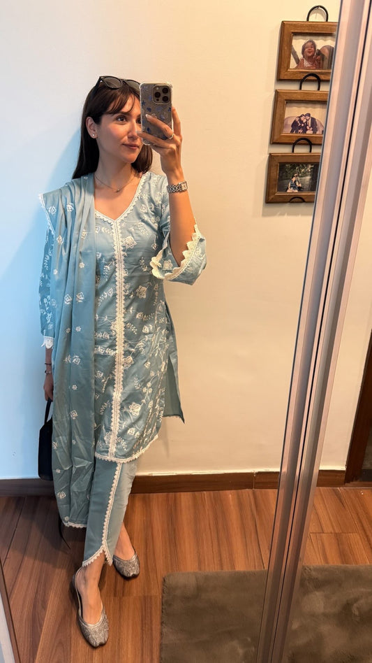 Sahiba Bali in LEHER - Blue Cotton Suit Set