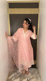 Malvika Raj Bagga in AAROHI - Blush Pink Chanderi A-line Suit Set