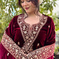 Himani Sharma in SAAZ - Velvet Maroon Straight Suit Set.