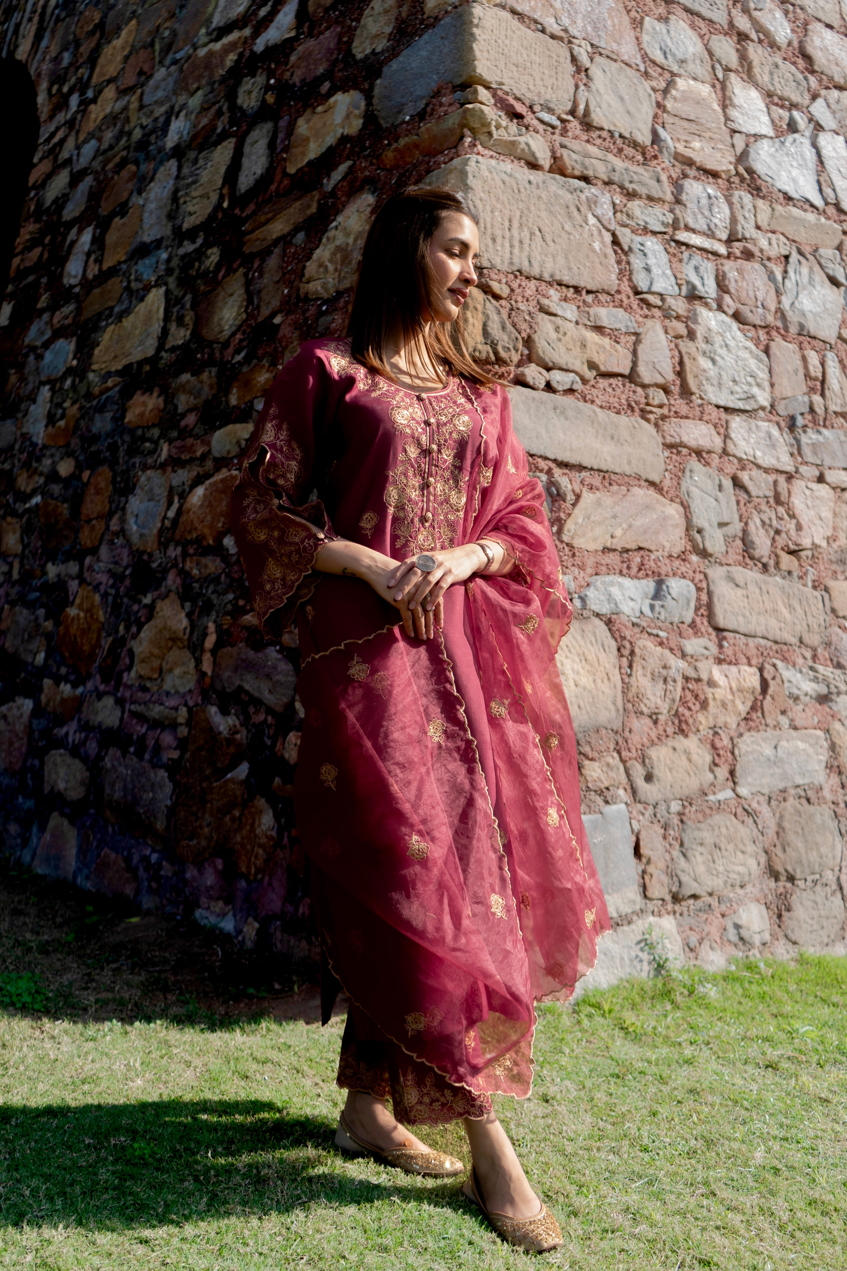 Shreya Lakhani in ZIVA - Burgundy Chanderi Suit Set
