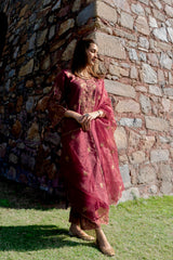 Shreya Lakhani in ZIVA - Burgundy Chanderi Suit Set