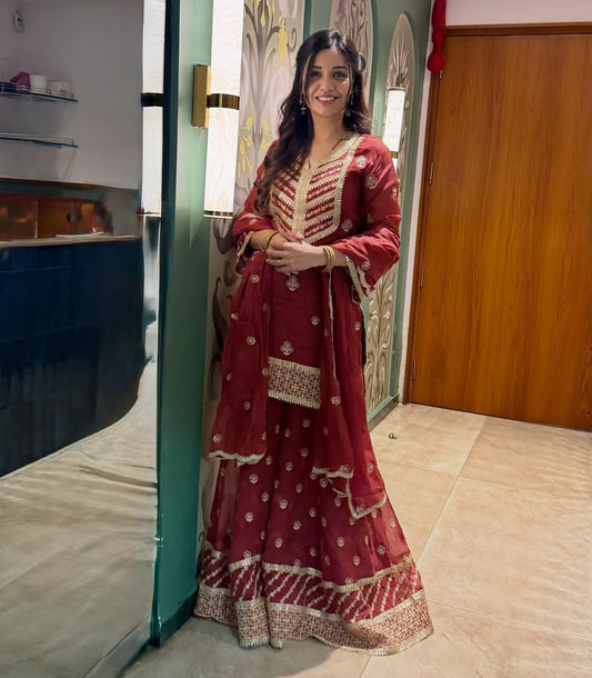 Divya Agarwal in SIYAH - Rust Organza Sharara Set