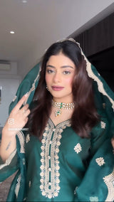 Anam Darbar in Taazgi - Green Embroidered Chanderi Suit Set
