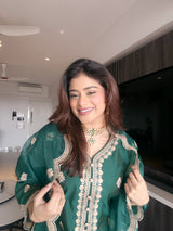 Anam Darbar in Taazgi - Green Embroidered Chanderi Suit Set