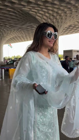 Urvashi Rautela in Gulbahar - Mint Green Embroidered Suit Set.