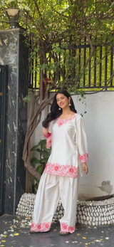 Bhumika Dhingra in SCARLET -  White Embroidered Co-ord Set
