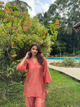 Shruti Chauuhan in ZORA - Rust Embroidered Co-ord Set