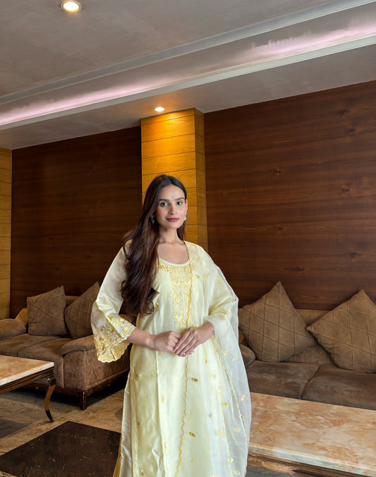 APOORVA SHARMA in TARINI - Lime Yellow Chanderi Suit Set
