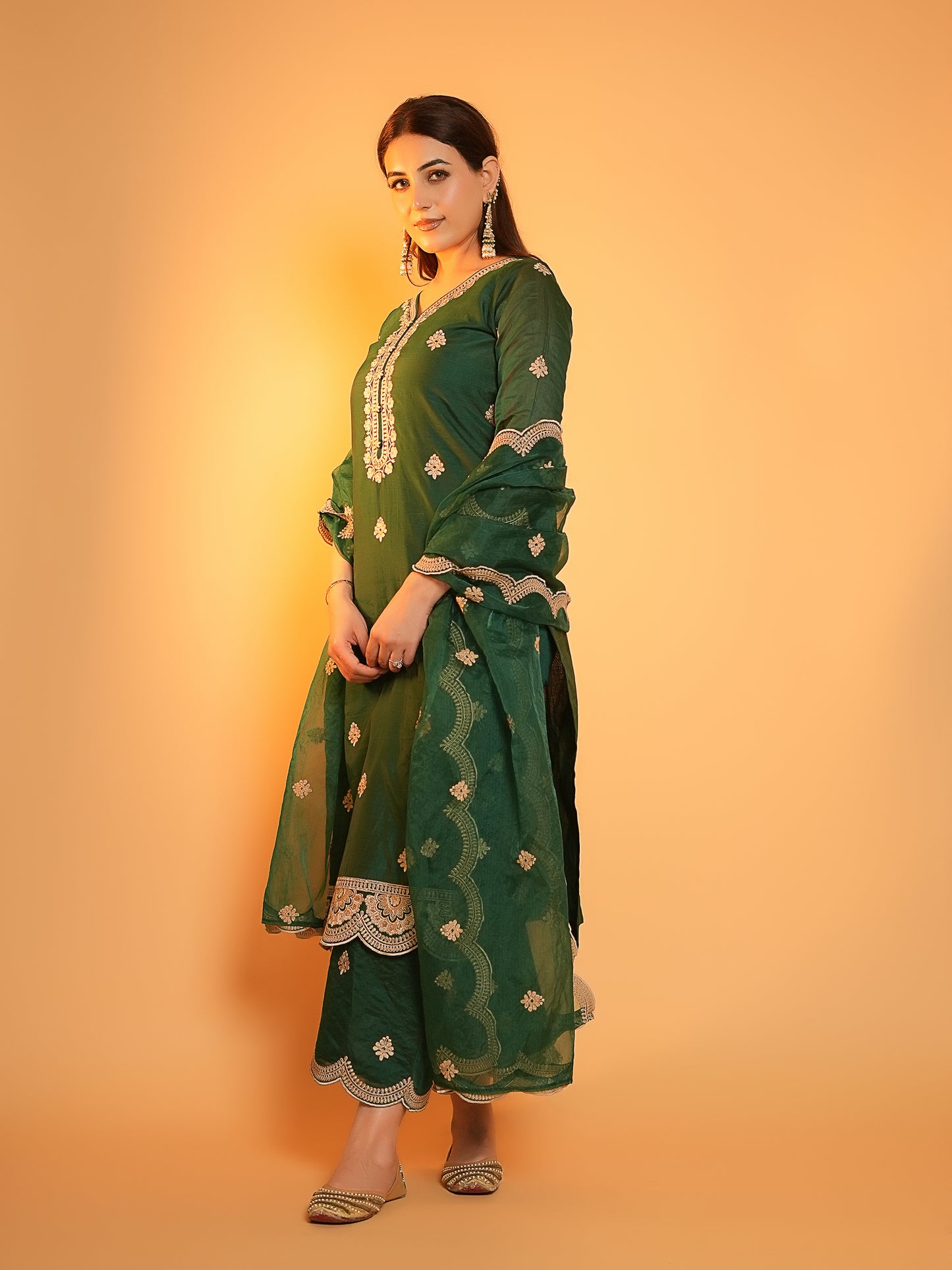 Rubal Wadhwa in Taazgi - Green Embroidered Chanderi Suit Set