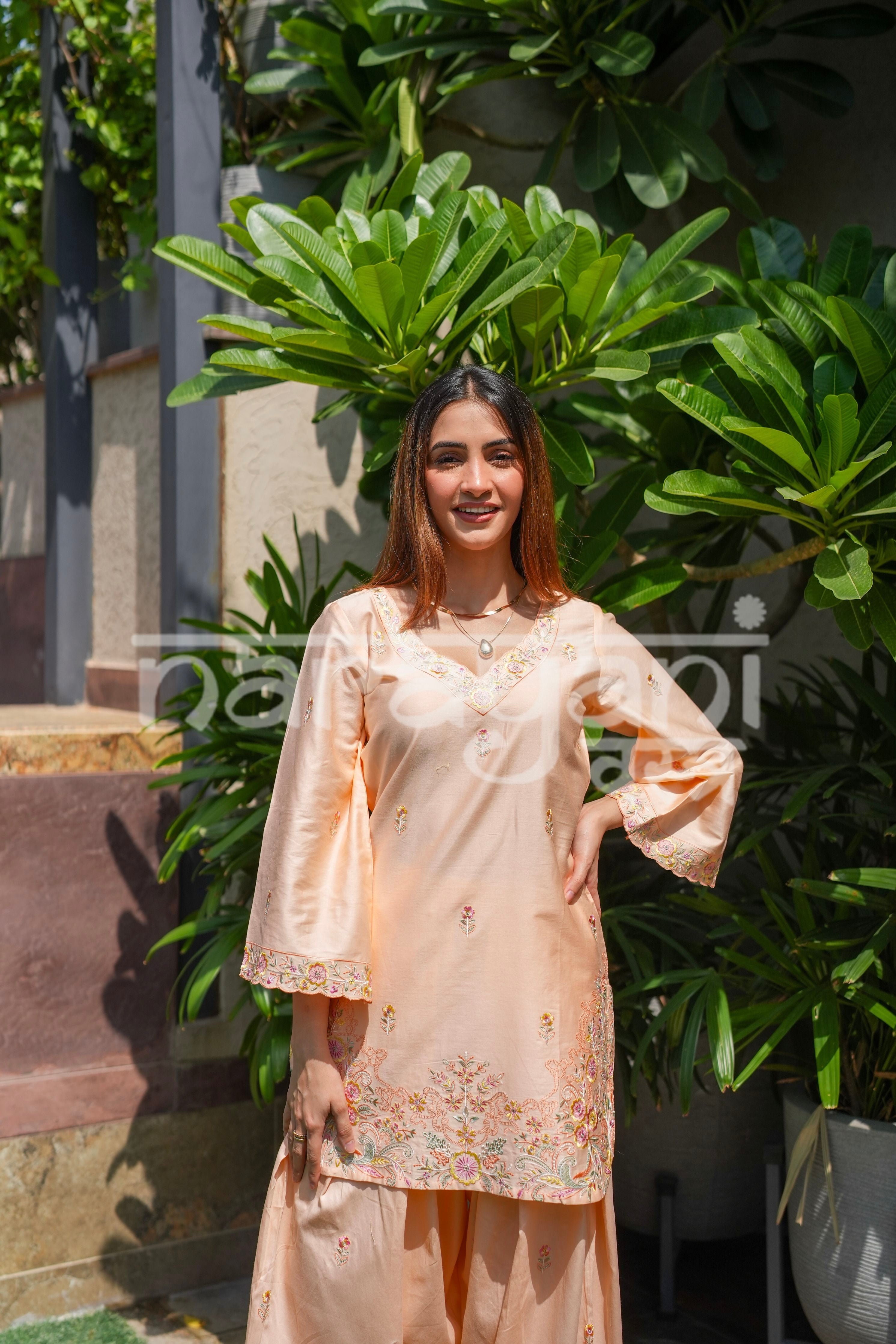 LYRA - Peach Embroidered Cotton Co-ord Set
