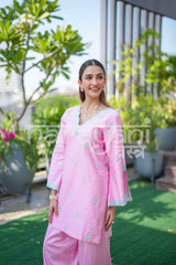 AVEN - Pink Embroidered Cotton Co-ord Set.