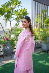 AVEN - Pink Embroidered Cotton Co-ord Set.