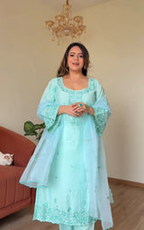 POOJA (@thefashionchauvinst) in ROSHINI - Sea Green Chanderi Suit Set