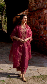 Shreya Lakhani in ZIVA - Burgundy Chanderi Suit Set