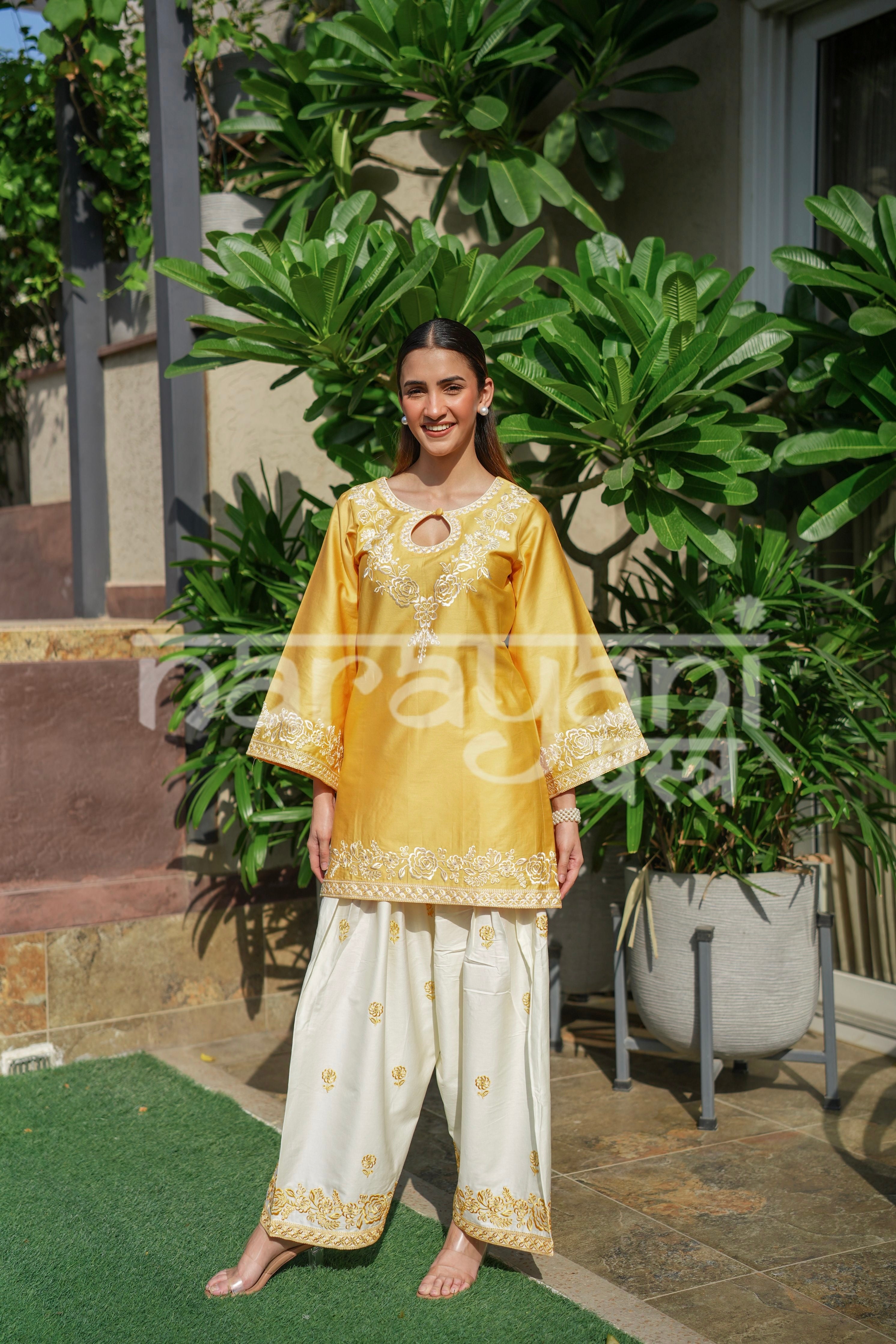 SORA - Yellow Embroidered Cotton Co-ord Set.