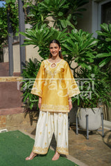 SORA - Yellow Embroidered Cotton Co-ord Set.