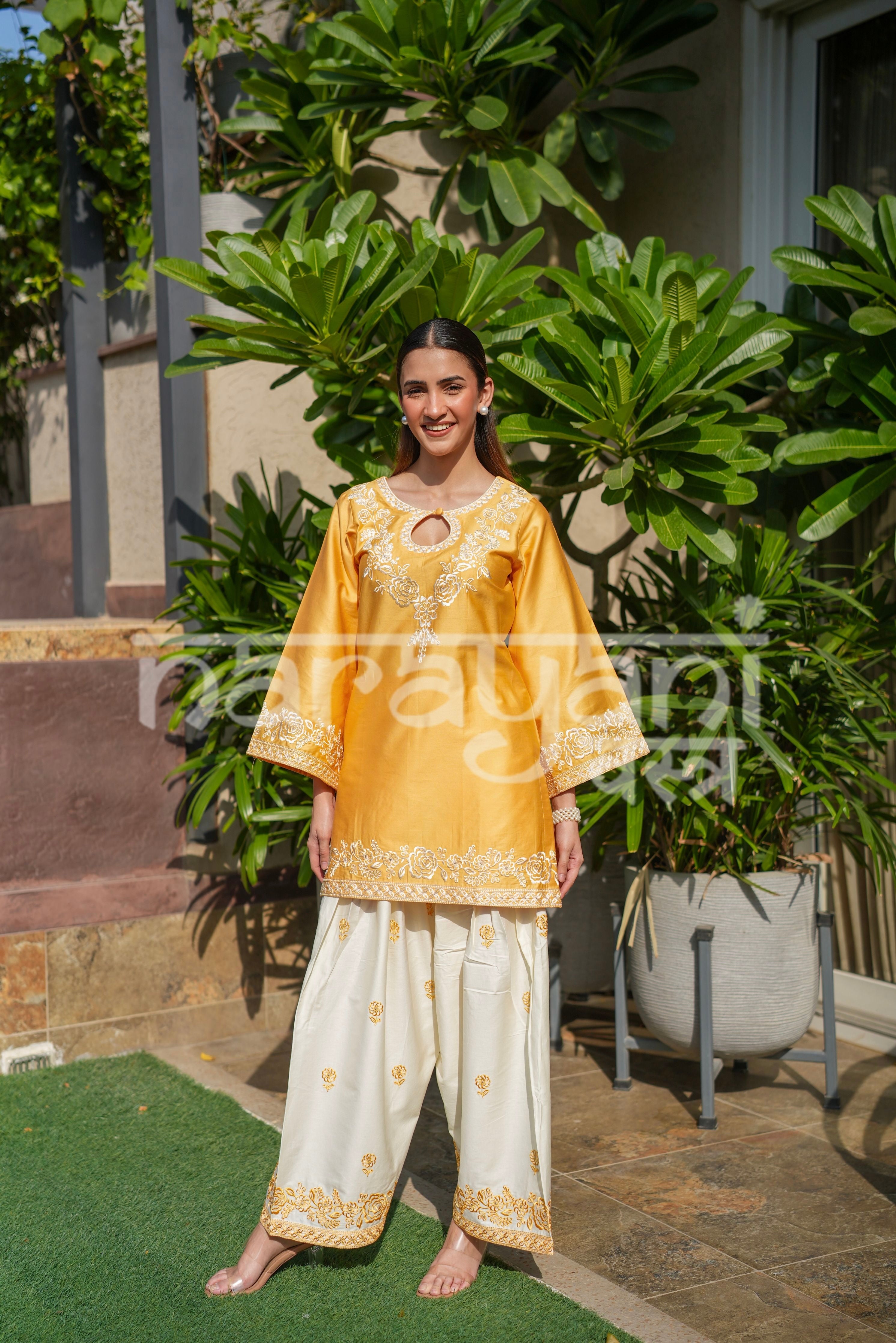SORA - Yellow Embroidered Cotton Co-ord Set.