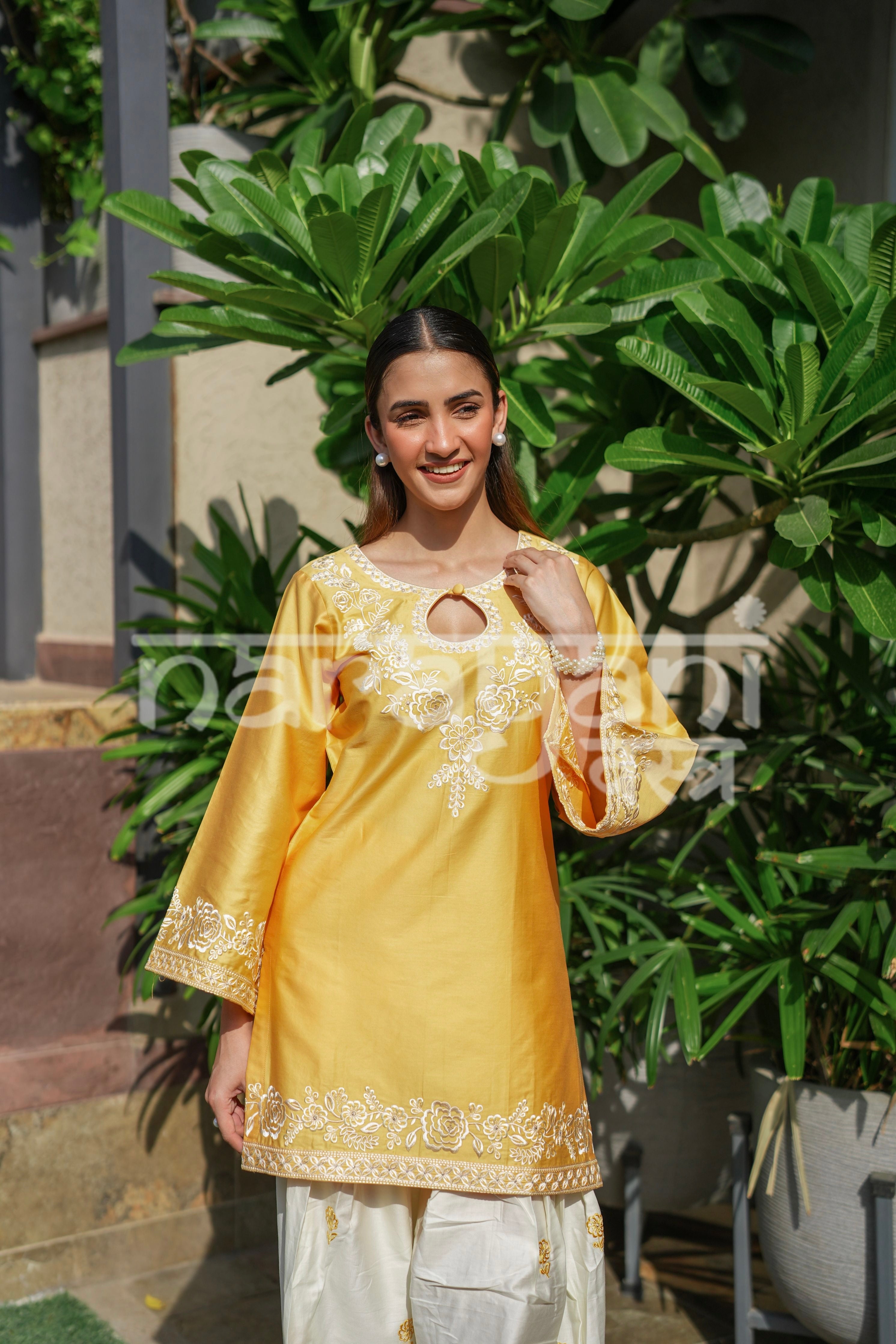SORA - Yellow Embroidered Cotton Co-ord Set.