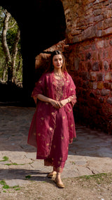 Shreya Lakhani in ZIVA - Burgundy Chanderi Suit Set