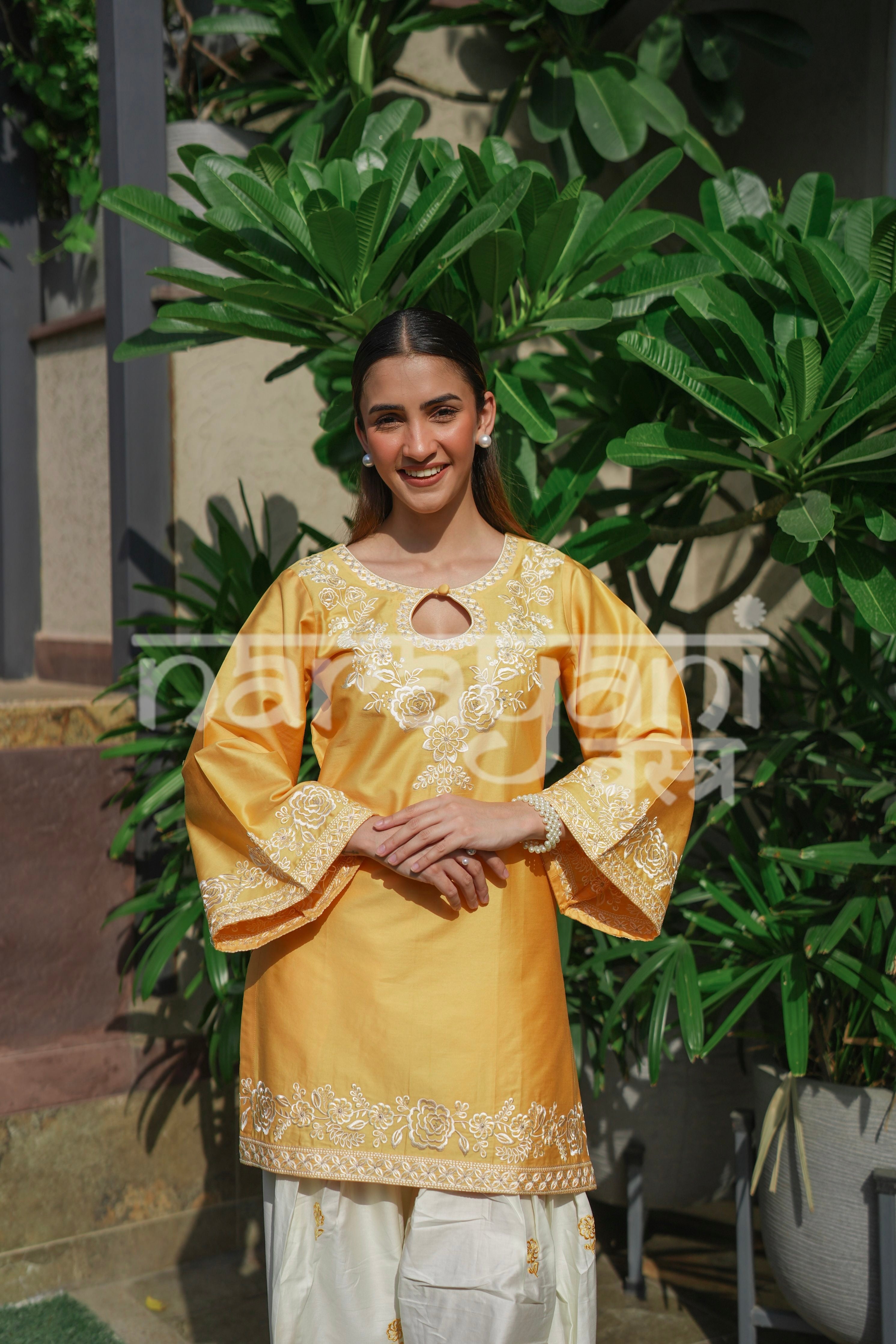 SORA - Yellow Embroidered Cotton Co-ord Set.