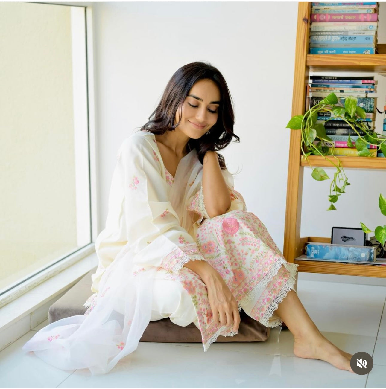Surbhi Jyoti in Gul-Khera - Ivory White Chanderi Embroidered Suit Set.