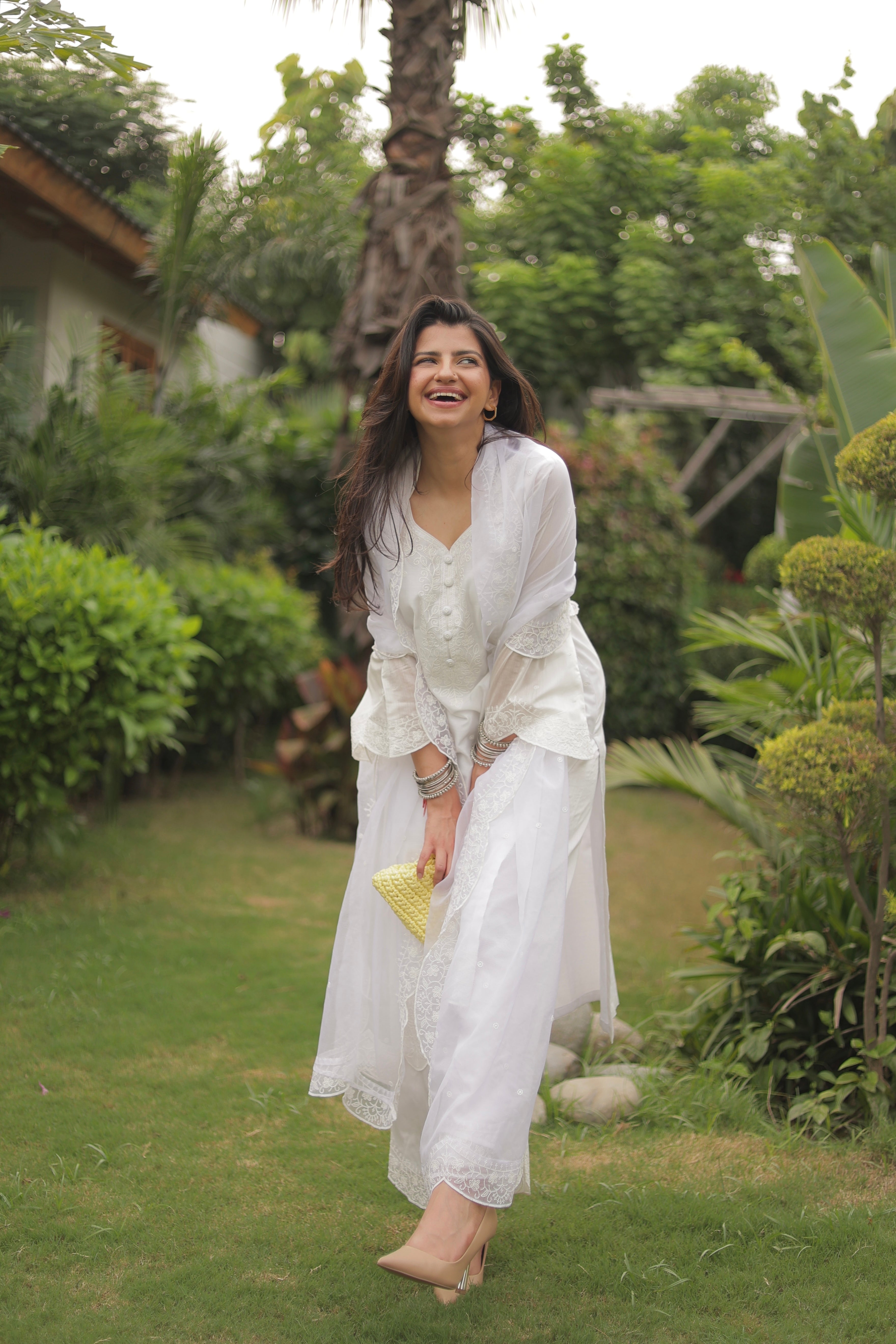 Dhirti Mehra in Juhi - Egg White Embroidered Suit Set