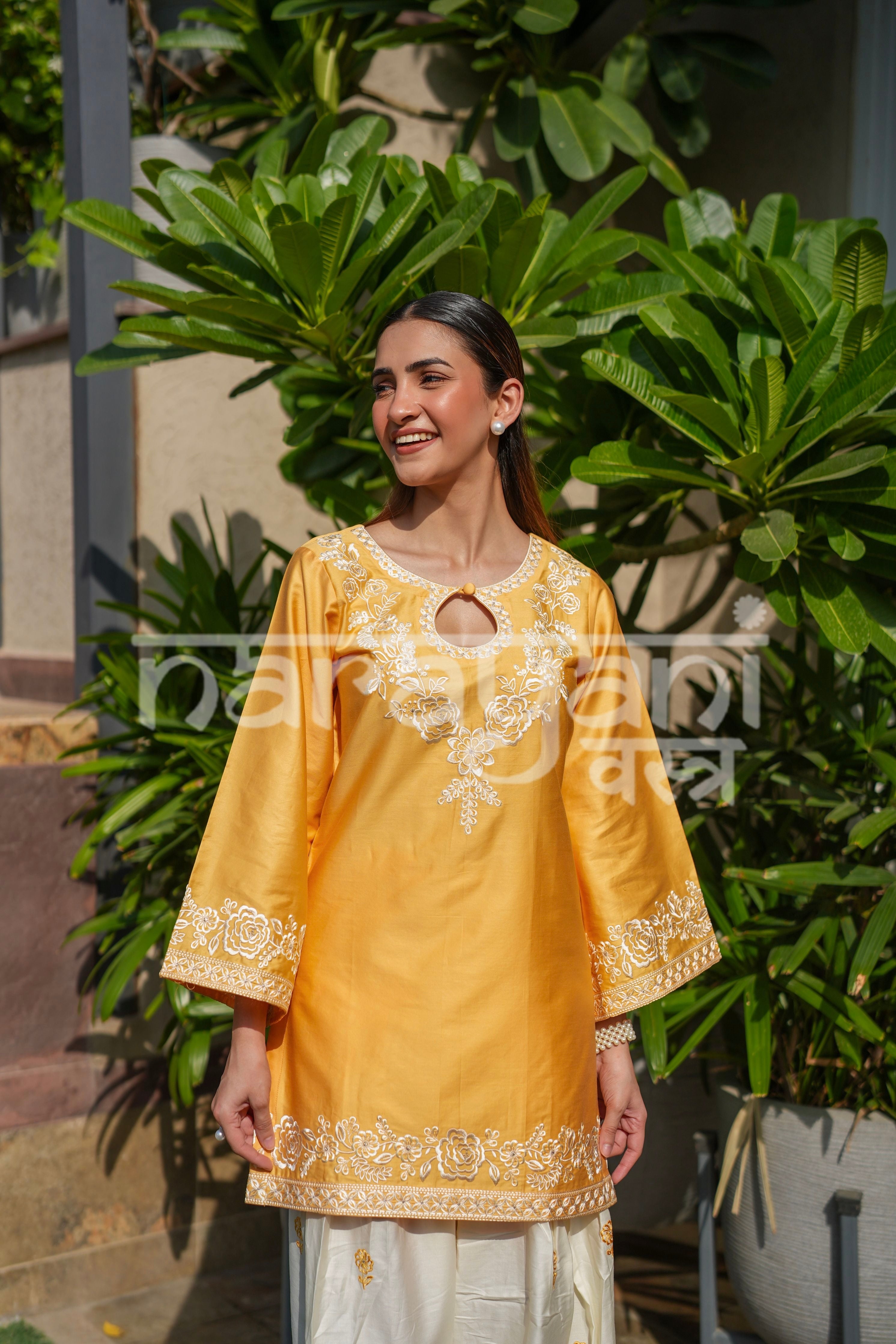 SORA - Yellow Embroidered Cotton Co-ord Set.