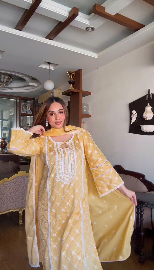 Abida Fatima in KIRAN - Yellow Cotton Suit Set