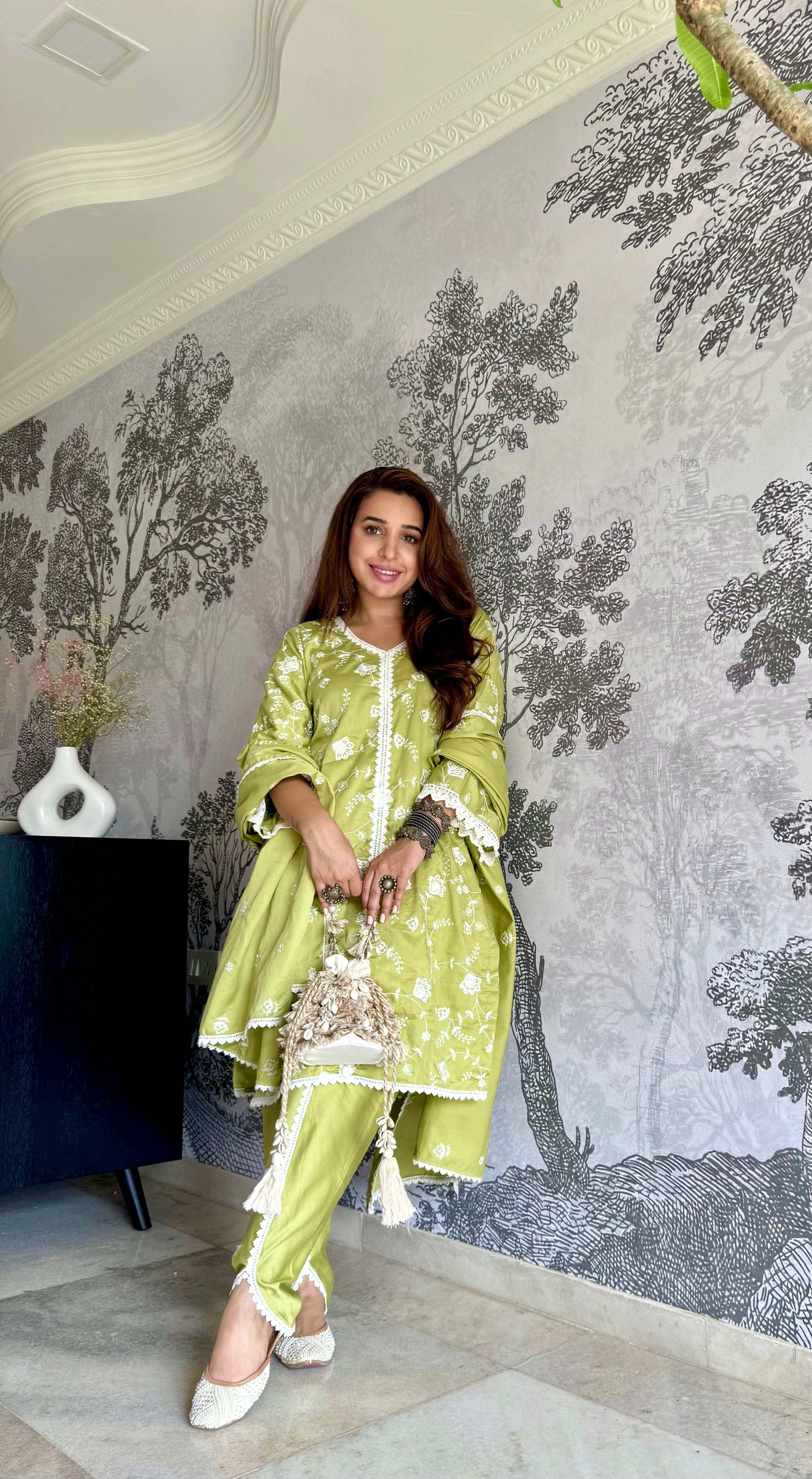 Silkeena Kaur in PRAKRITI - Green Cotton Suit Set