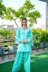 ZYRA - Blue Embroidered Cotton Co-ord Set.