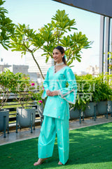 ZYRA - Blue Embroidered Cotton Co-ord Set.