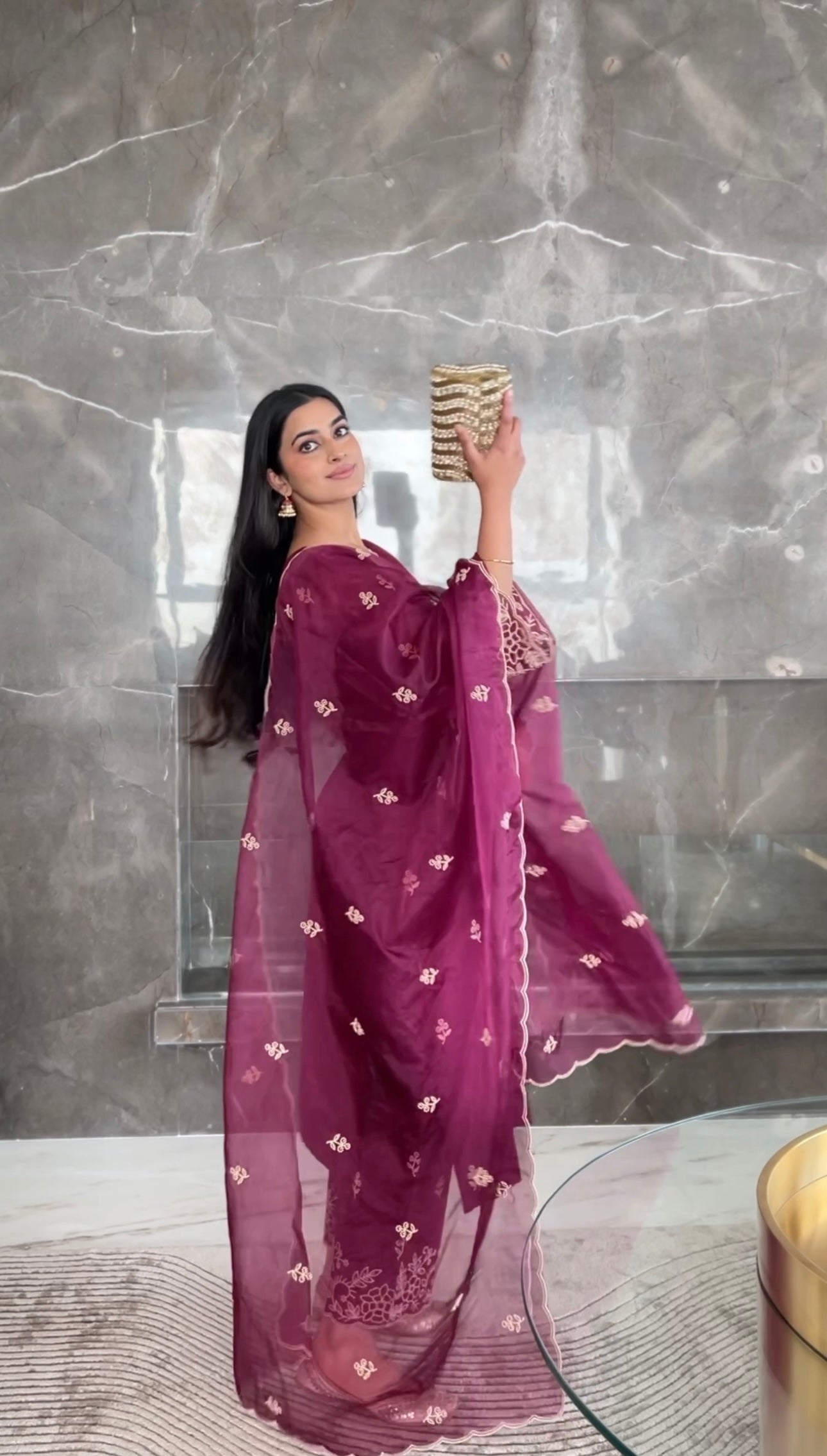 Bhavdeep Kaur in Khila - Wine Chanderi Embroidered Suit Set