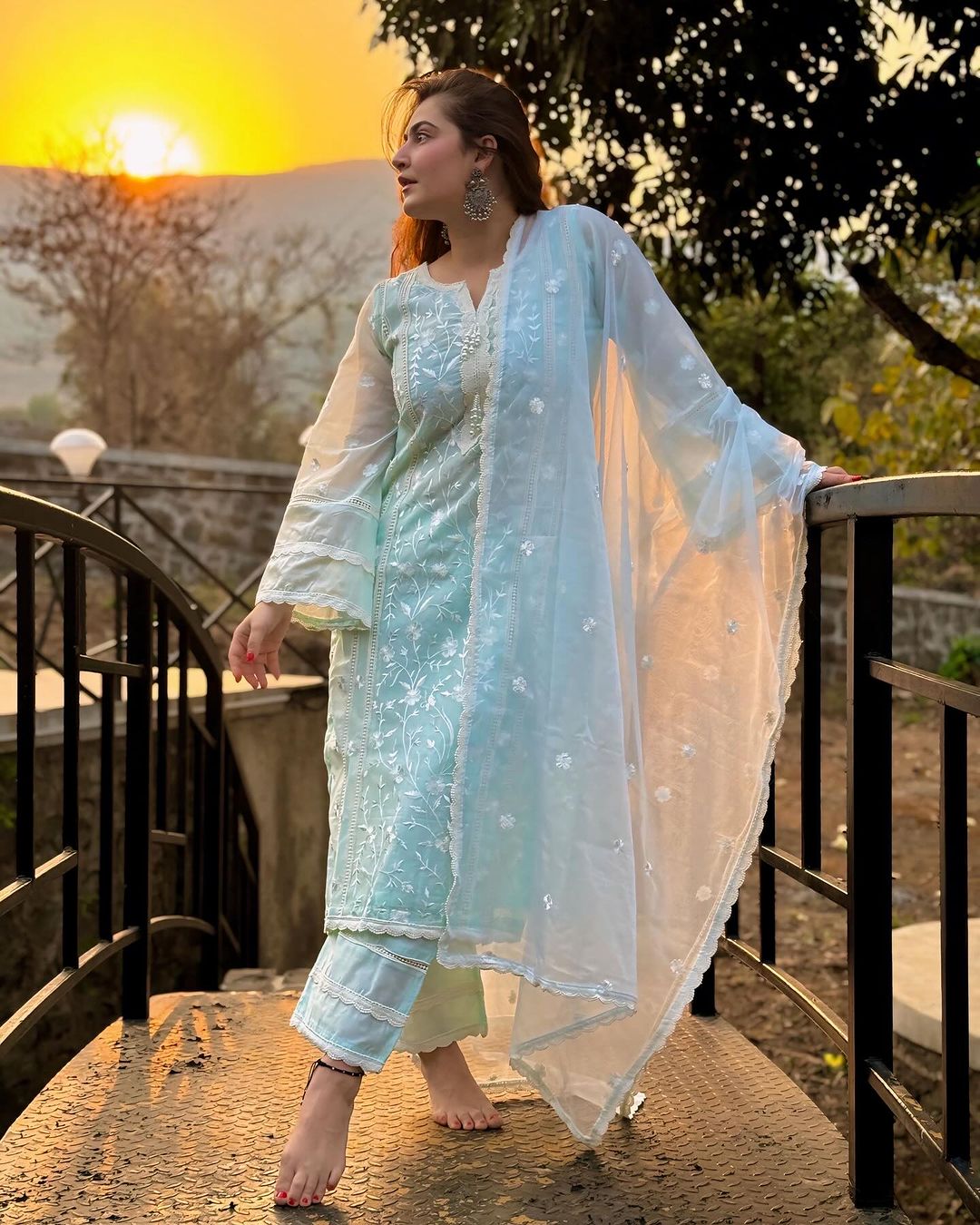 Shivaleeka Oberoi in Gulbahar - Mint Green Embroidered Suit Set