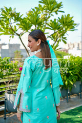 ZYRA - Blue Embroidered Cotton Co-ord Set.