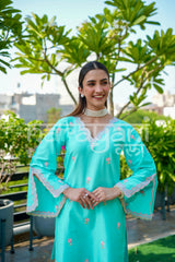 ZYRA - Blue Embroidered Cotton Co-ord Set.