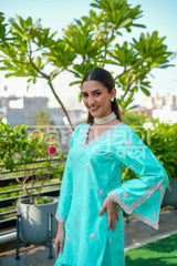 ZYRA - Blue Embroidered Cotton Co-ord Set.