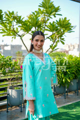 ZYRA - Blue Embroidered Cotton Co-ord Set.