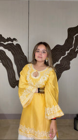 Meera Sachdeva in SORA - Yellow Embroidered Cotton Co-ord Set.