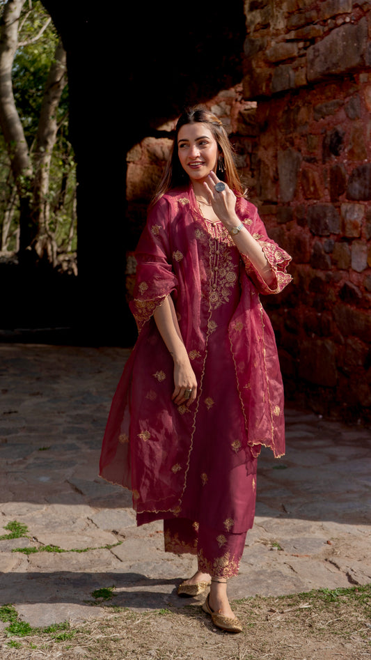 Shreya Lakhani in ZIVA - Burgundy Chanderi Suit Set