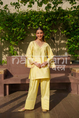 NURI - Yellow Embroidered Cotton Co-ord Set.