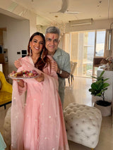 Nia Sharma in AAROHI - Blush Pink Chanderi A-line Suit Set
