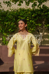 NURI - Yellow Embroidered Cotton Co-ord Set.