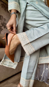 Silkeena Kaur in ALIRA - Ice Blue Chanderi Suit Set