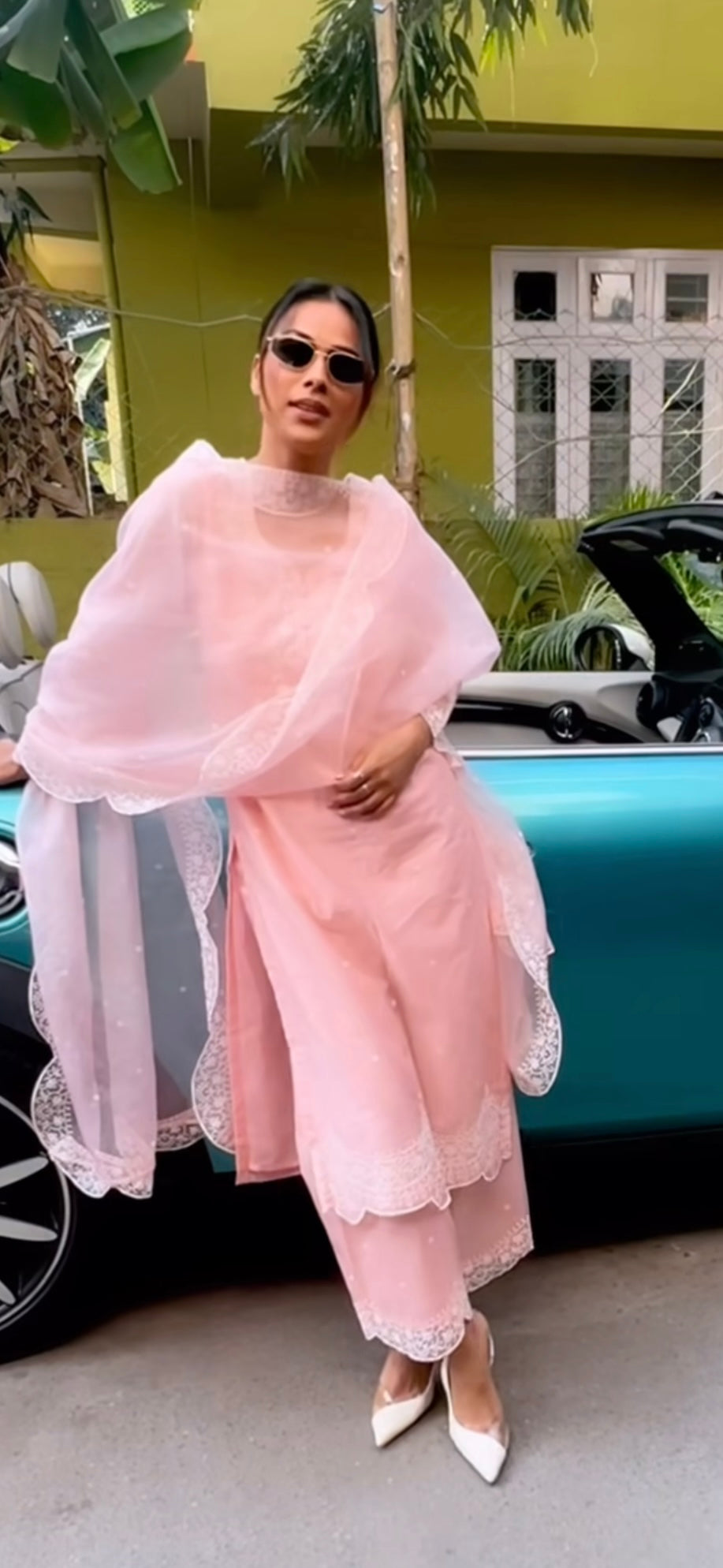 Nia Sharma in Kamal - Peach Chanderi Embroidered Suit Set. Narayani Vastra Nia Sharma in Kamal - Peach Chanderi Embroidered Suit Set. Narayani Vastra