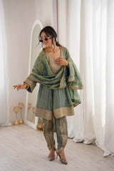 Arti Chauhan in ZIA - Sage Blue Tissue-Organza Anarkali Set.