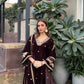 Shreya Lakhani in SWARA - Velvet Brown Straight Suit Set.