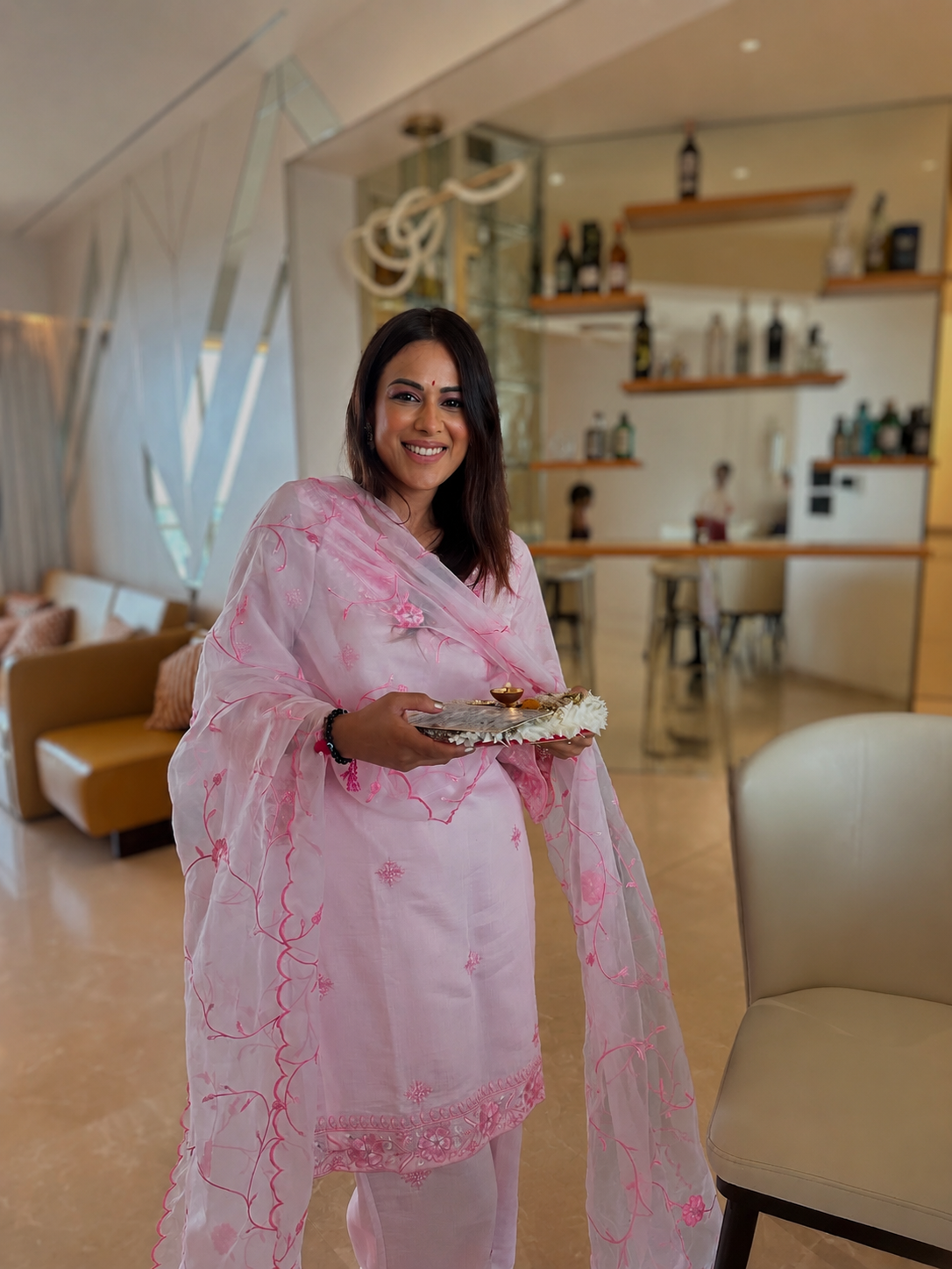 Nia Sharma in GULBANO - Pink Chanderi Suit Set