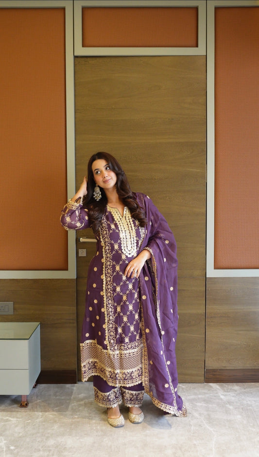 Pallavi Kakkar in IRA - Purple Organza A-line Suit Set