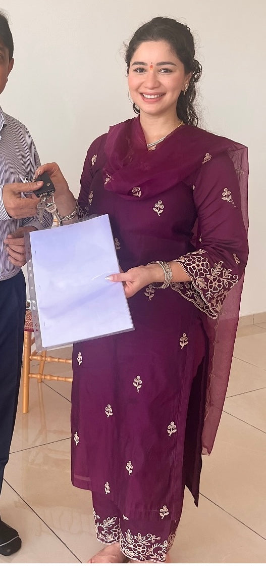SARA TENDULKAR In Khila - Wine Chanderi Embroidered Suit Set